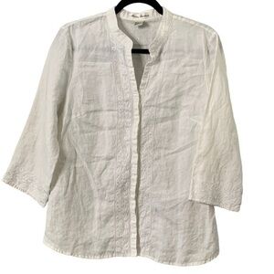 Marisa Christina‎ White Button Up 3/4” Sleeve Shirt Linen Size Large